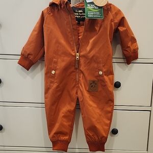 Mini Rodini Rust Orange One-Piece Hooded Kids Rain Suit